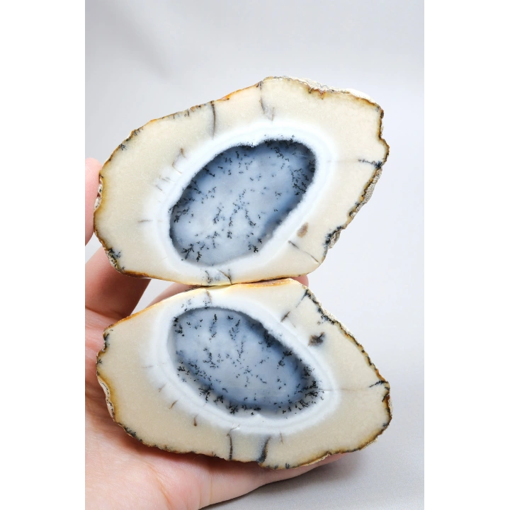 Dendritik Opal Çifti - Mavi ve Krem Merlinite Cilalanmış Taşlar, 368g