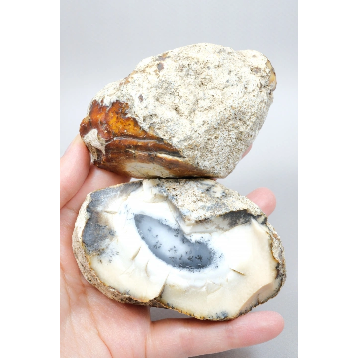 Dendritik Opal Çifti - Mavi ve Krem Merlinite Cilalanmış Taşlar, 368g