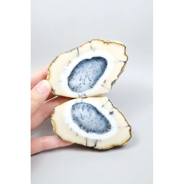 Dendritik Opal Çifti - Mavi ve Krem Merlinite Cilalanmış Taşlar, 368g