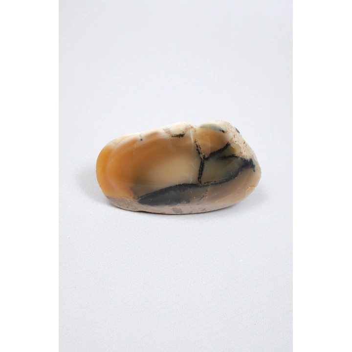 Bal Rengi Dendritik Opal Cilalı | Koyu Kahverengi Dendritik Opal ile Siyah İçerikler