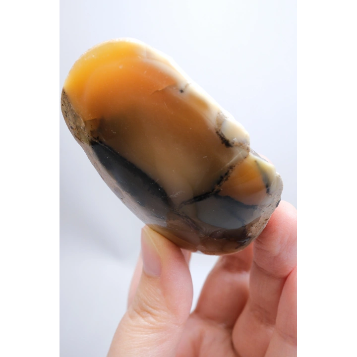 Bal Rengi Dendritik Opal Cilalı | Koyu Kahverengi Dendritik Opal ile Siyah İçerikler