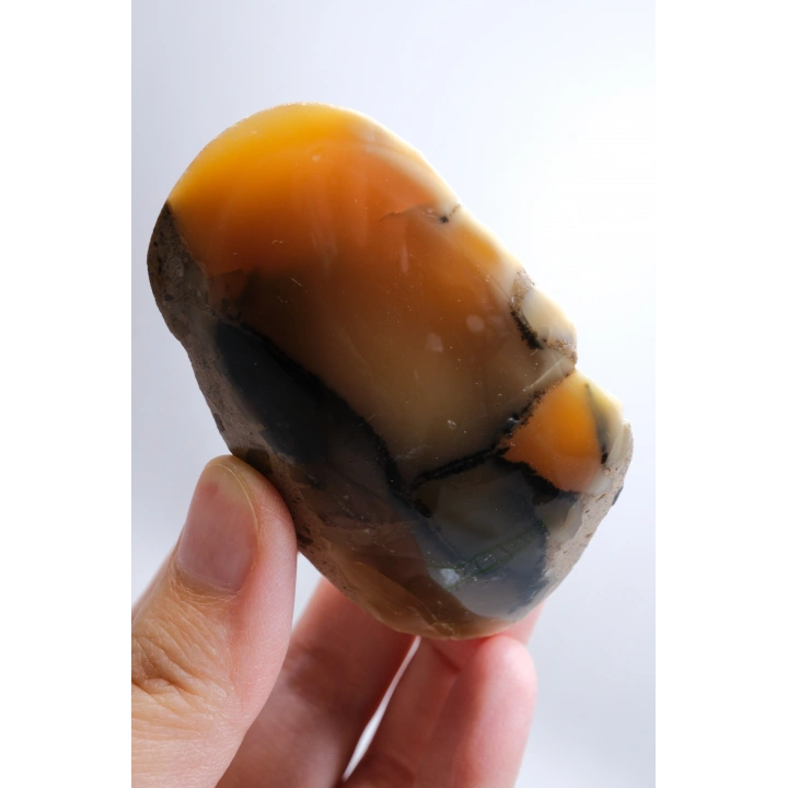 Bal Rengi Dendritik Opal Cilalı | Koyu Kahverengi Dendritik Opal ile Siyah İçerikler
