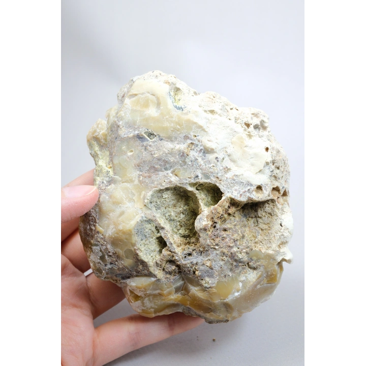 Bal-Sarı ve Buz-Mavi Dendritik Opal Levha - Kuvars Jeot Boşlukları ve Siyah Dendrit Tüyler, 377g