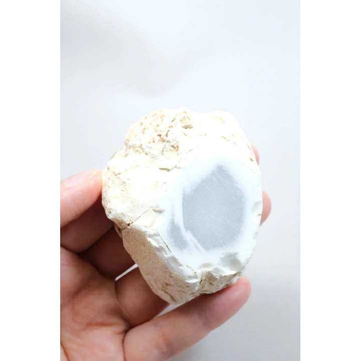 Ice Blue Opal Slice – Translucent Sky Blue Core with Milky White Porcelain Frame, 140g