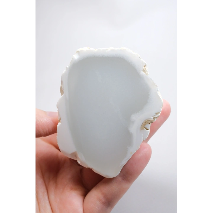 Ice Blue Opal Slice – Translucent Sky Blue Core with Milky White Porcelain Frame, 140g