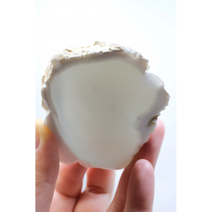 Ice Blue Opal Slice – Translucent Sky Blue Core with Milky White Porcelain Frame, 140g