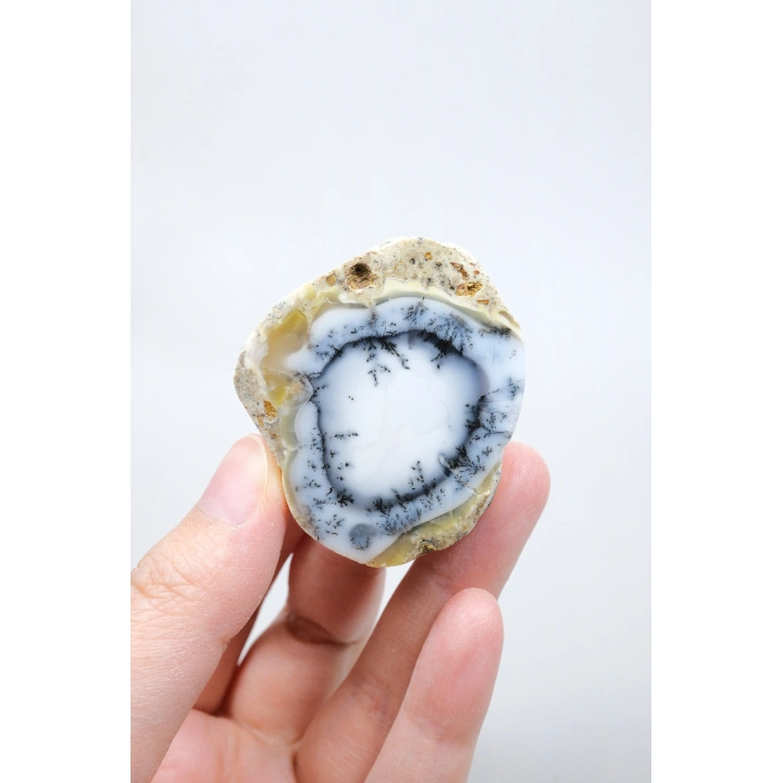 Halkalı Göz Desenli, Buz Mavisi ve Beyaz Dendritik Opal Örneği, 59 g