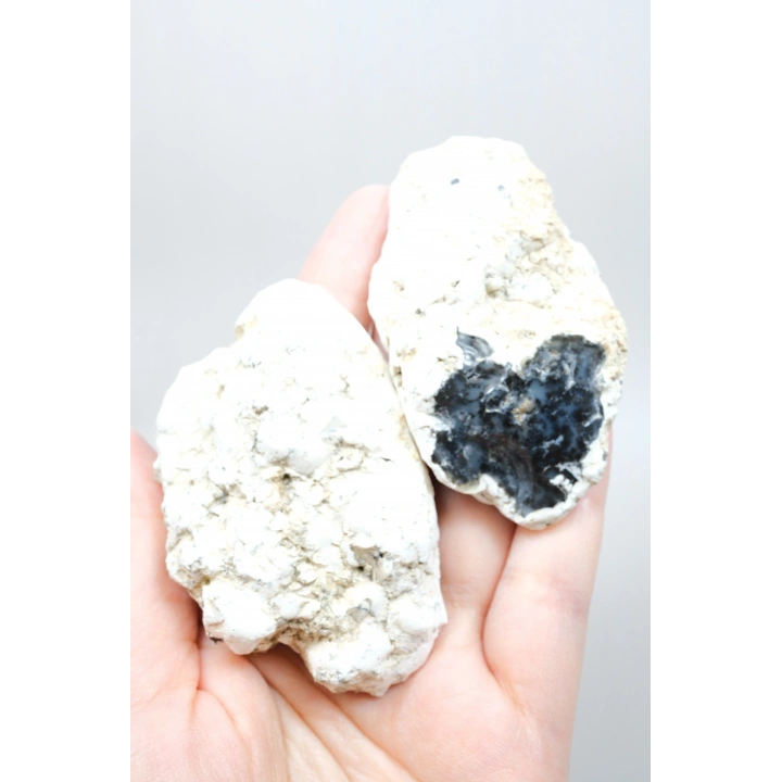 Indigo Mavisi Dendritik Opal Çifti, Koyu Gri Merlinit Kristali