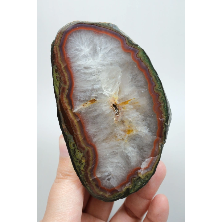Büyük Tuğla Kırmızı ve Zeytin Yeşili Bantlı Siyah Deniz Akik Çifti