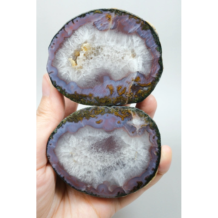 Lavanta Mor Bantlı ve Hardal Sarısı Tüy Agat ile Kuvars, 365g