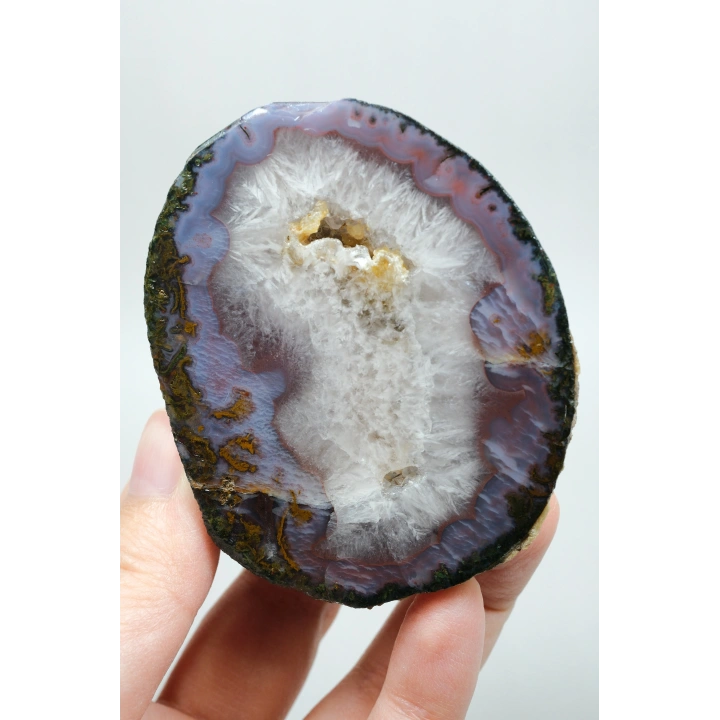 Lavanta Mor Bantlı ve Hardal Sarısı Tüy Agat ile Kuvars, 365g