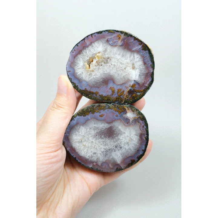 Lavanta Mor Bantlı ve Hardal Sarısı Tüy Agat ile Kuvars, 365g