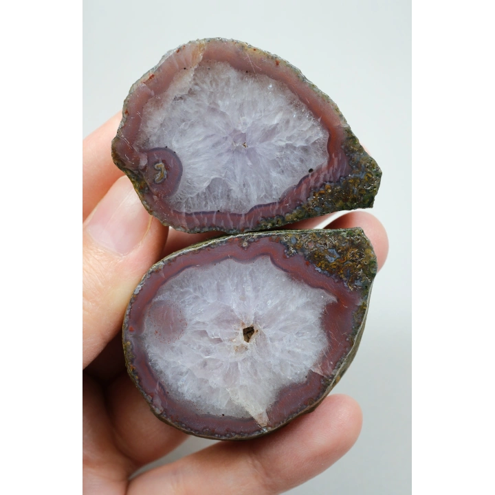 Magenta Kırmızılı Mor Quartz Çekirdekli Siyah Deniz Akik Çifti