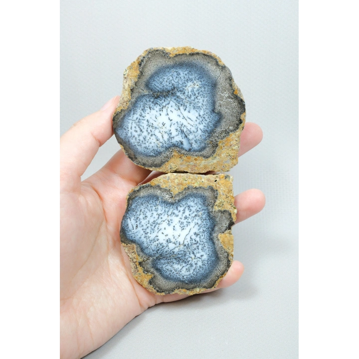 Merlinite (Dendritik Opal) - Mavi ve Beyaz Dendritik Opal Çift