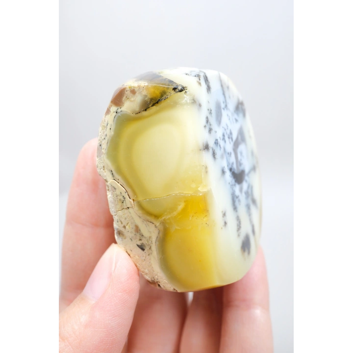 Merlinit (Dendritik Opal) - Mavi Kalsedon ve Bal Opalı Serbest Form | İçgörü ve Denge Taşı, 117g