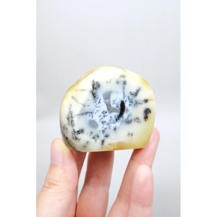 Merlinit (Dendritik Opal) - Mavi Kalsedon ve Bal Opalı Serbest Form | İçgörü ve Denge Taşı, 117g