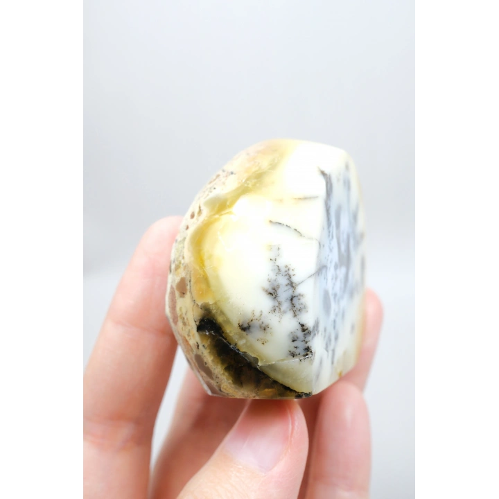 Merlinit (Dendritik Opal) - Mavi Kalsedon ve Bal Opalı Serbest Form | İçgörü ve Denge Taşı, 117g