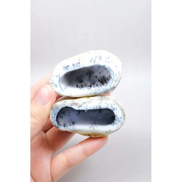 Merlinit (Dendritik Opal) - Mavi Kalsedon ve Bal Opal Cilalanmış Çift | Fikir ve Dengelenme Taşı