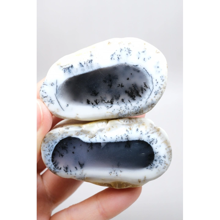 Merlinit (Dendritik Opal) - Mavi Kalsedon ve Bal Opal Cilalanmış Çift | Fikir ve Dengelenme Taşı