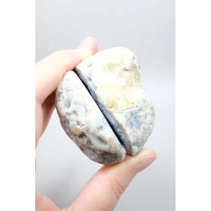 Merlinit (Dendritik Opal) - Mavi Kalsedon ve Bal Opal Cilalanmış Çift | Fikir ve Dengelenme Taşı