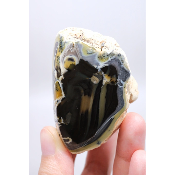 Çok Renkli Merlinit Serbest Form - Sarı, Mavi ve Siyah Dendritik Opal