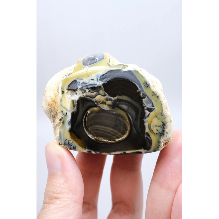 Çok Renkli Merlinit Serbest Form - Sarı, Mavi ve Siyah Dendritik Opal