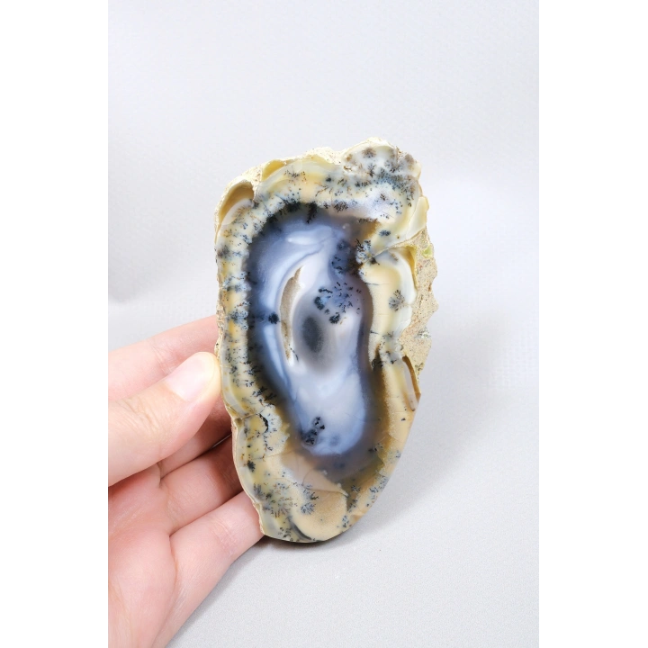 Multicolor Dendritischer Opal Scheibe - Eiskern mit Honiggelbem Band & Feinen Schwarzen Dendriten, 201g