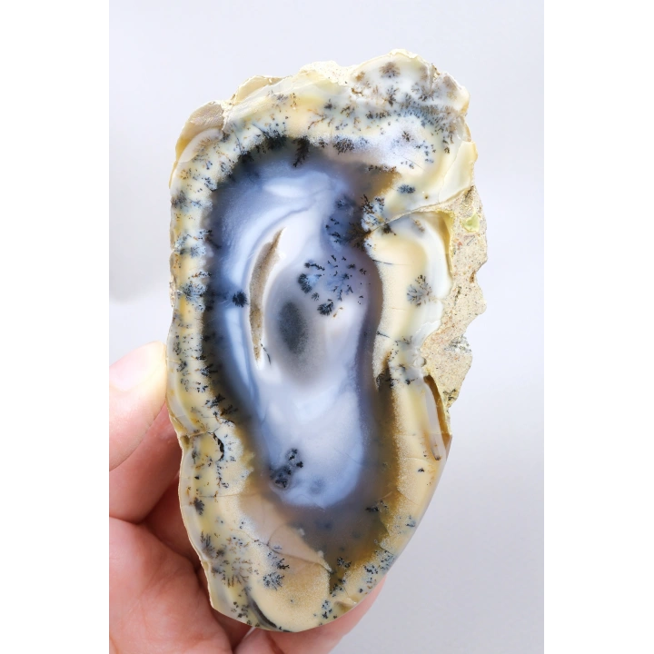 Multicolor Dendritischer Opal Scheibe - Eiskern mit Honiggelbem Band & Feinen Schwarzen Dendriten, 201g