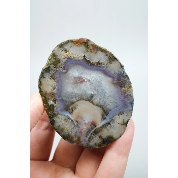 Pastel Lavanta Moru Bantlı Siyah Deniz Akik taşı ile Buzlu Beyaz Kuvars