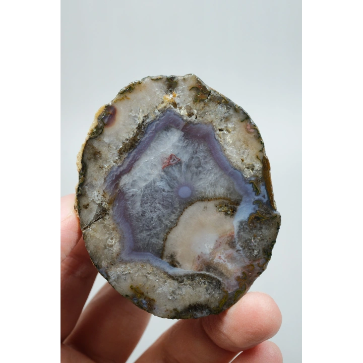 Pastel Lavanta Moru Bantlı Siyah Deniz Akik taşı ile Buzlu Beyaz Kuvars