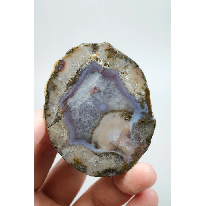 Pastel Lavanta Moru Bantlı Siyah Deniz Akik taşı ile Buzlu Beyaz Kuvars
