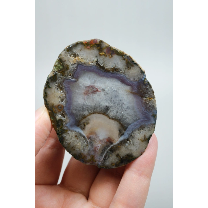 Pastel Lavanta Moru Bantlı Siyah Deniz Akik taşı ile Buzlu Beyaz Kuvars