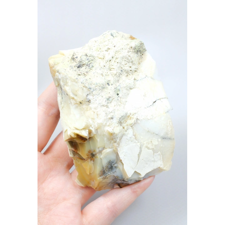 Cilalı Bal, Lila ve Gökyüzü Mavisi Merlinit / Dendritik Opal ile Siyah Dendritler, 200g