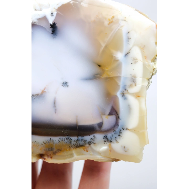 Cilalı Bal, Lila ve Gökyüzü Mavisi Merlinit / Dendritik Opal ile Siyah Dendritler, 200g