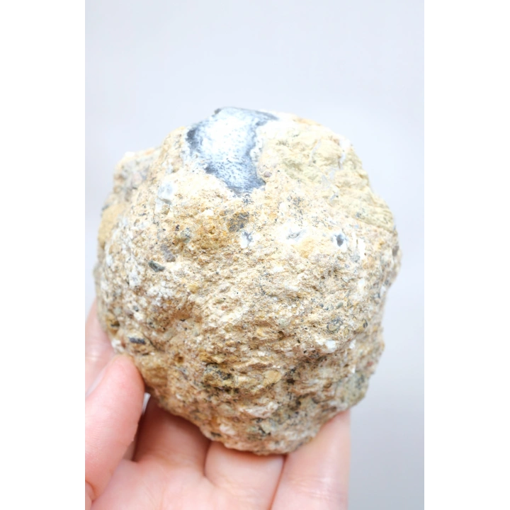 Polished Merlinite - Dendritic Opal Slab with Blue Banding & Pink Chalcedony Core, 264g