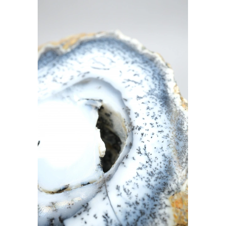 Polished Merlinite Geode - Opale Dendritique avec Bande Bleue & Cavité Centrale Druzy, 194g