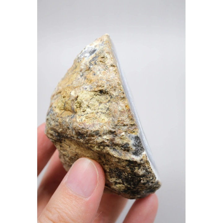 Polished Merlinite Geode - Opale Dendritique avec Bande Bleue & Cavité Centrale Druzy, 194g