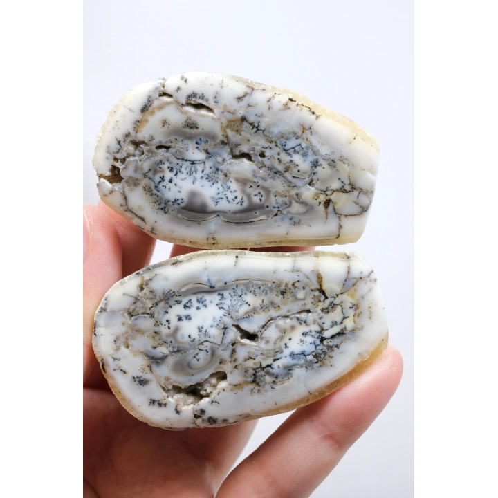白瓷和石板灰色的梅林岩 - 树枝状蛋白石，69克