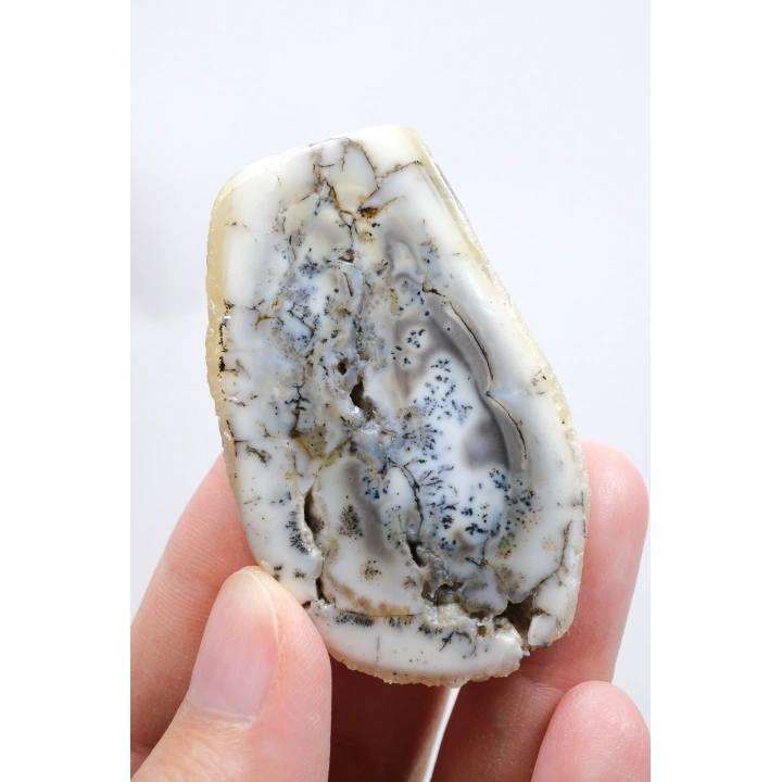 白瓷和石板灰色的梅林岩 - 树枝状蛋白石，69克