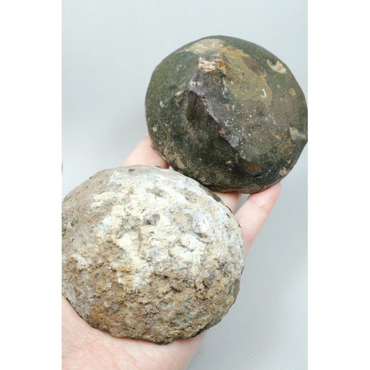 Parlatılmış Almus Akik Çifti Lavanta Mor Dantel Karadeniz Akik, Somon Pembe Kenarlı Ametist Kuvars Kristal Geode Nodülü