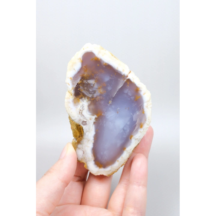 Nadir Turuncu Dendrit Merlinit Cilalanmış Yarım - Açık Mavi Dendritik Opal