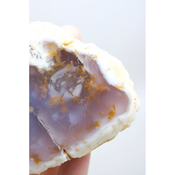 Nadir Turuncu Dendrit Merlinit Cilalanmış Yarım - Açık Mavi Dendritik Opal