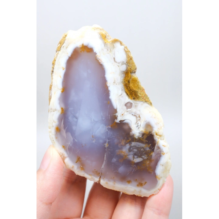 Nadir Turuncu Dendrit Merlinit Cilalanmış Yarım - Açık Mavi Dendritik Opal