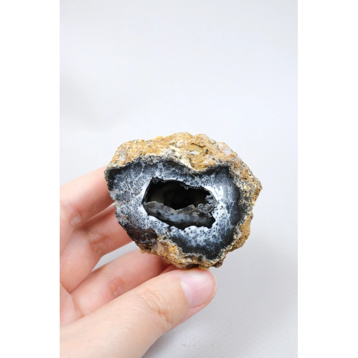 Geoda de Merlinita Cruda (Opalo Dendrítico) - Dendritas en forma de árbol en 3D, 115g