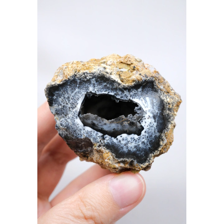Geoda de Merlinita Cruda (Opalo Dendrítico) - Dendritas en forma de árbol en 3D, 115g