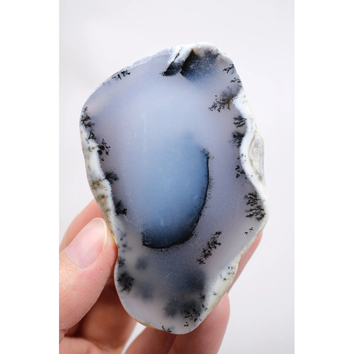 Gök Mavi Dendritik Opal Dilimi - Saydam Mavi Çekirdek ile Ağaç Şeklinde Siyah Dendritler, 142g