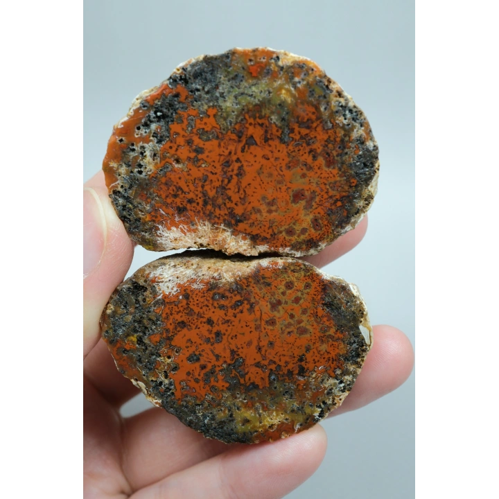 Canlı Yanmış Turuncu ve Tuğla Kırmızısı Çiçek Karartmalı Deniz Agat