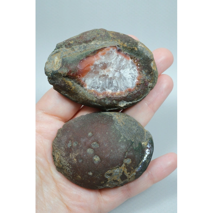 Canlı Günbatımı Turuncu ve Beyaz Bantlı Siyah Deniz Akik Çifti