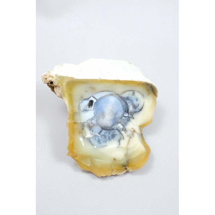 Sarı Dendritik Opal Dendritik Opal Jeotu, Doğal Göz Oluşumu ve Mavi Druzy Çekirdek, 155g
