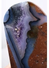 Amethyst Agate Freeform, Point Slab with Violet Druzy Pocket, Blue Bands & Terracotta Matrix, 69g